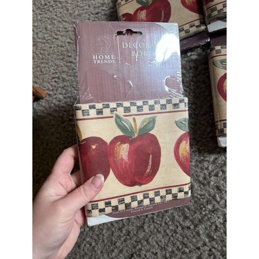Vintage 90s Home Trends Wall Border Lot 4 Pack Apples Gingham Y2K